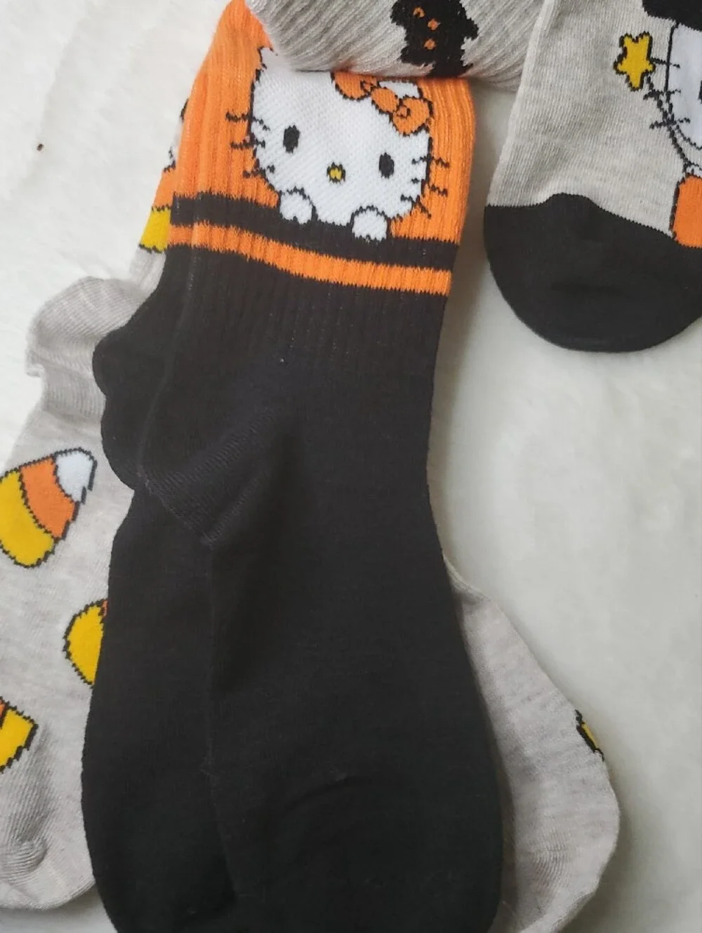 Hello Kitty Men’s Halloween Crew Socks - Black, Gray & Orange